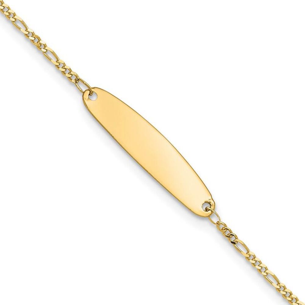 Children's Figaro Chain Oval I.D. Bracelet in 14k Yellow Gold - 6 Inch
